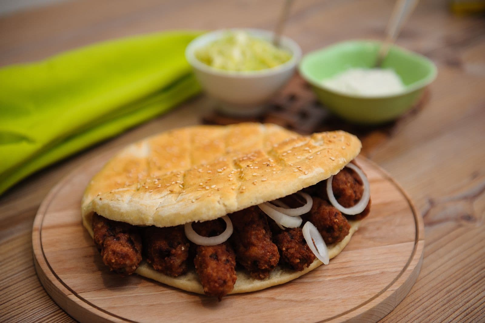 Best Meatball sandwich wrapped in pita bread with tahini in Saint Paul